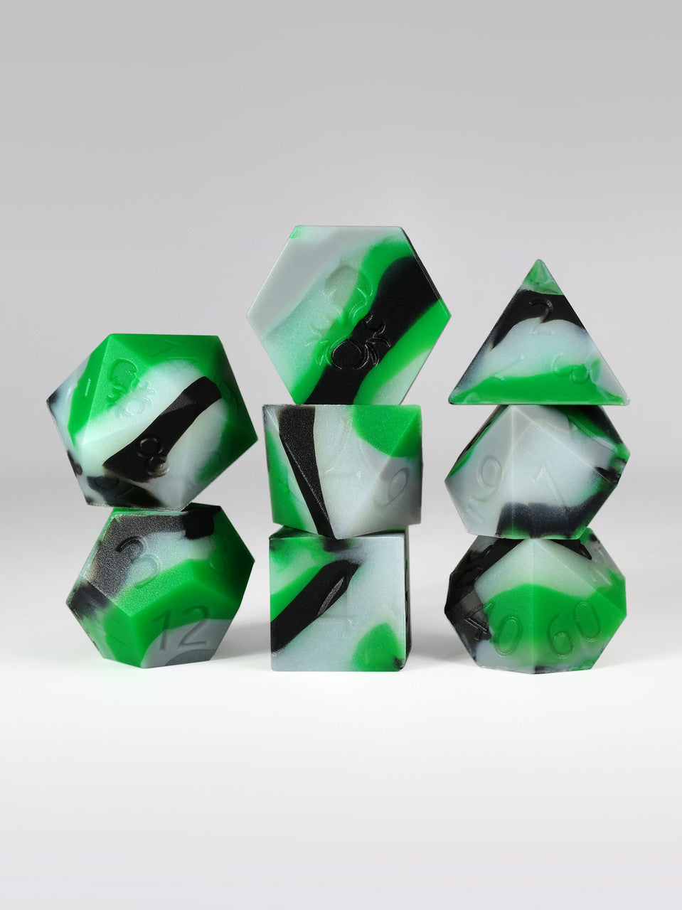 Green/Grey Glow in the Dark Silicone 8pc Dice Set